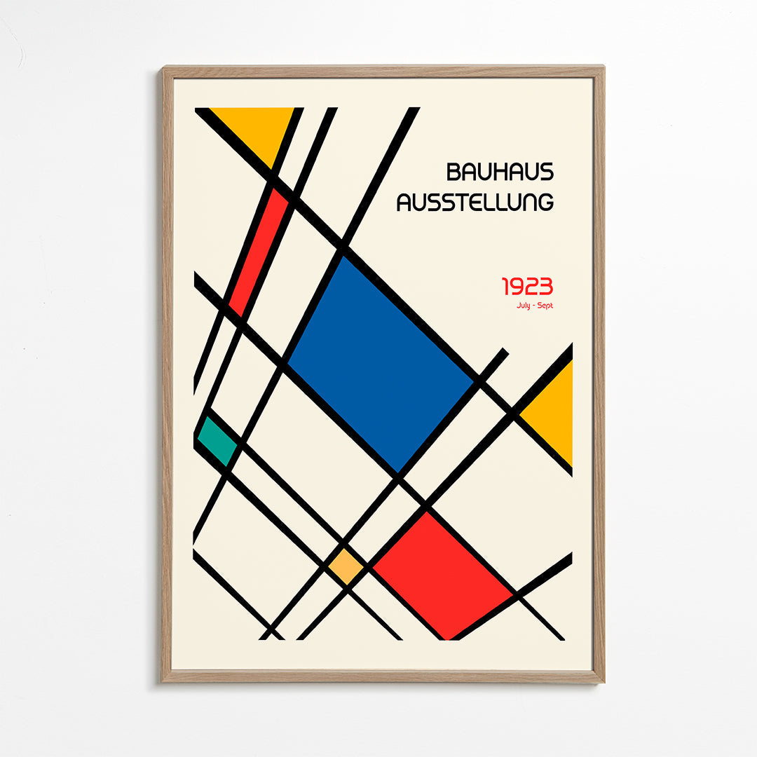 Geometrisk plakat Bauhaus 1923 med primærfarver