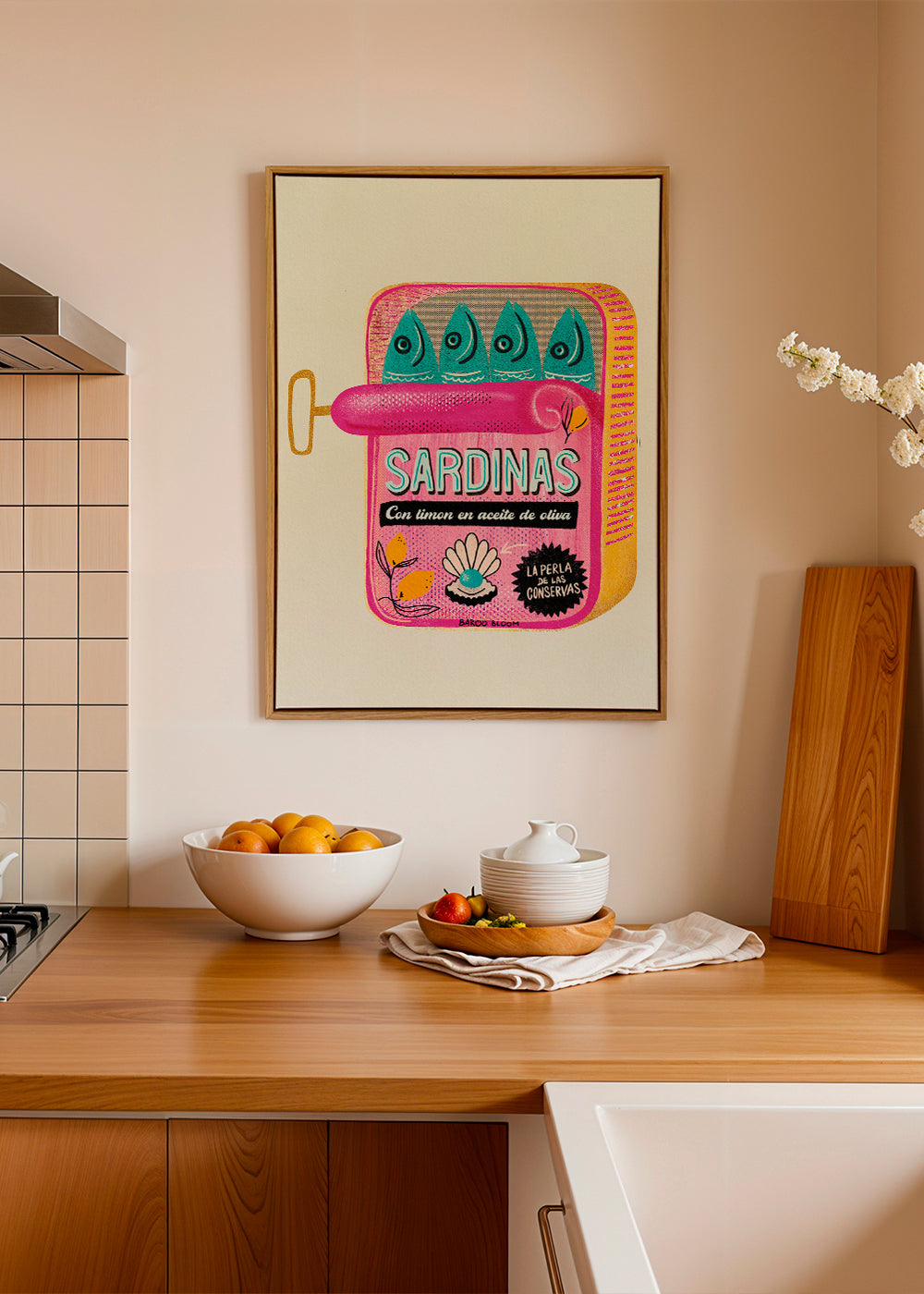 Køkkenkunst med illustreret sardindåse