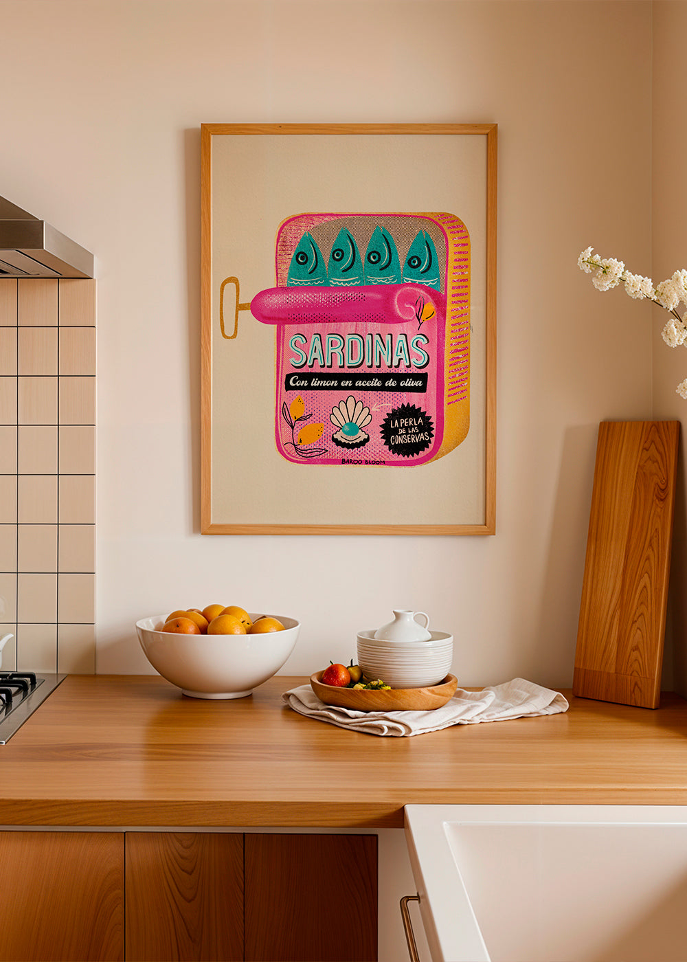 Køkkenkunst med illustreret sardindåse