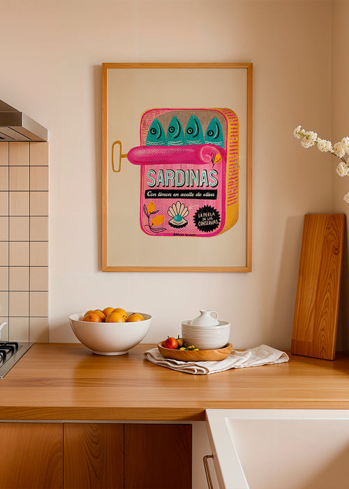 Køkkenkunst med illustreret sardindåse