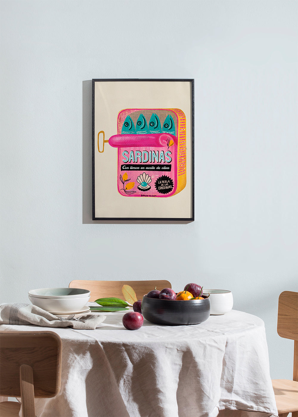 Køkkenkunst med illustreret sardindåse