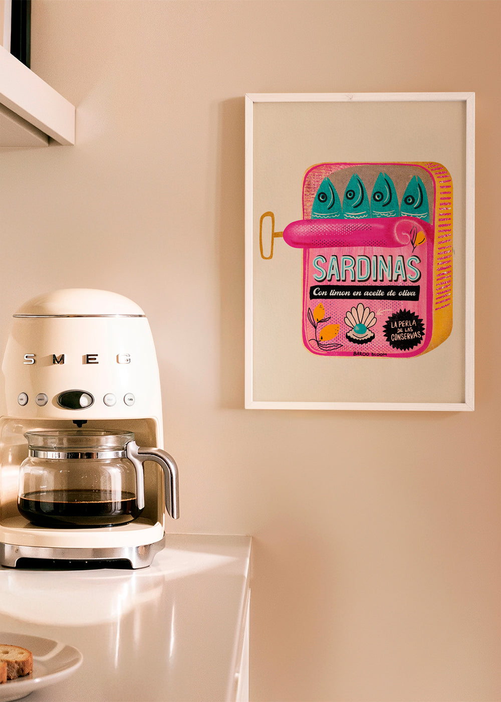 Køkkenkunst med illustreret sardindåse