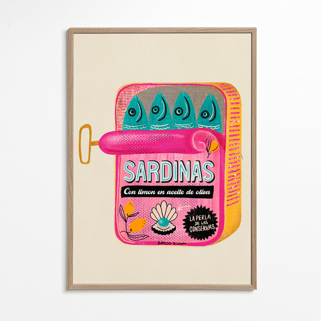 Køkkenkunst med illustreret sardindåse