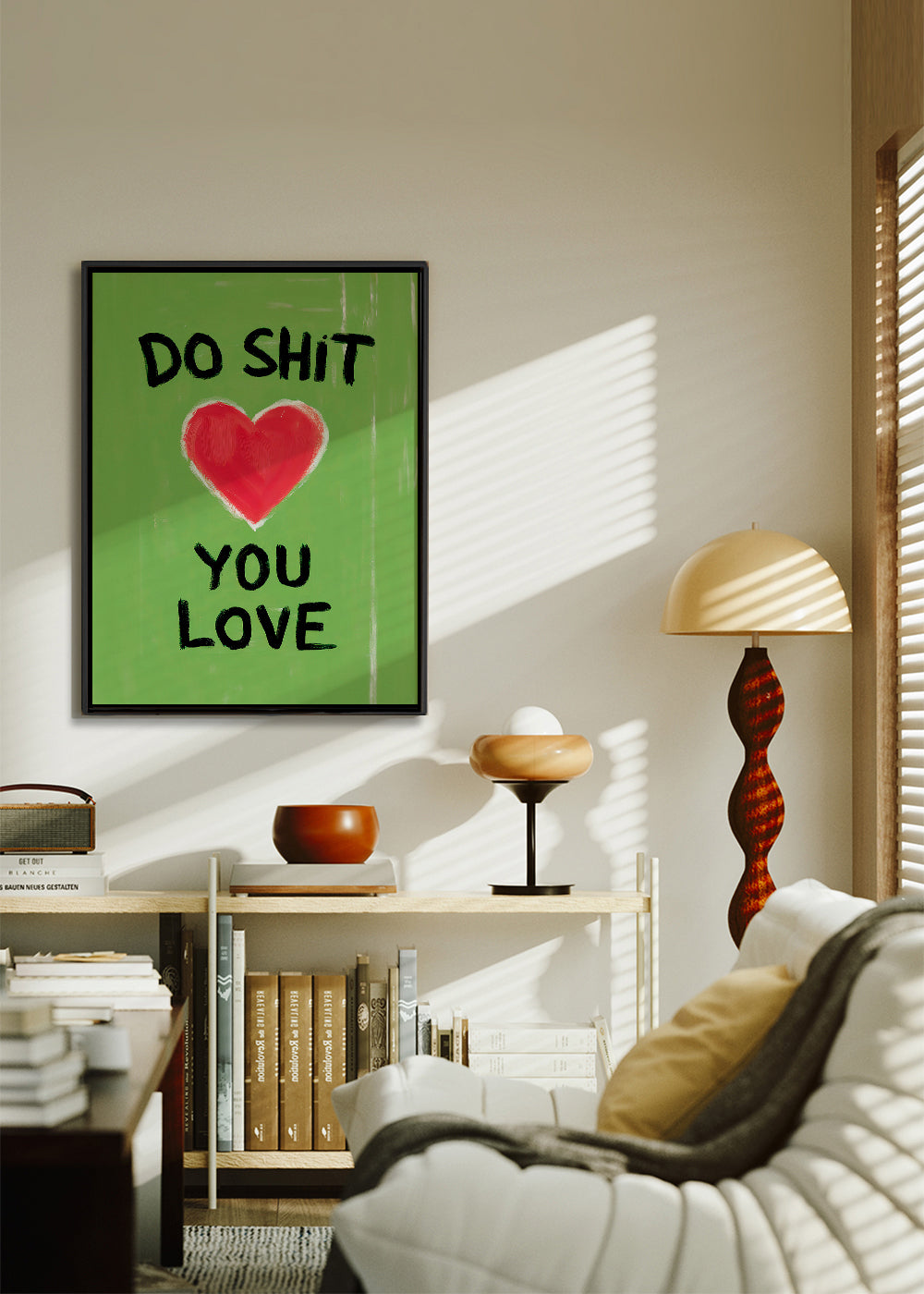 Typografisk illustration med rødt hjerte