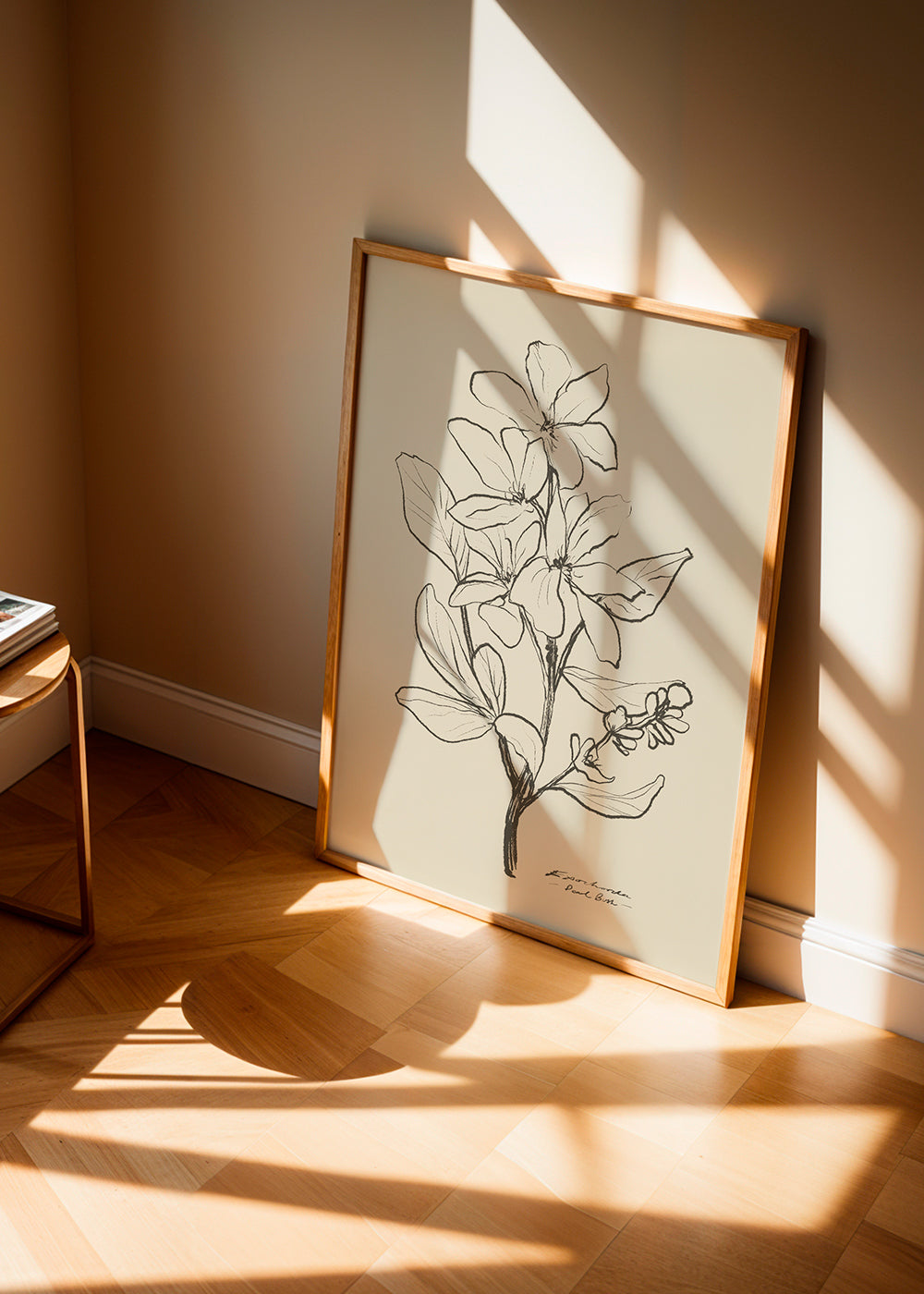 Botanisk plakat — lineær blomsterskitse