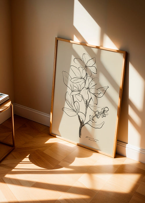 Botanisk plakat — lineær blomsterskitse