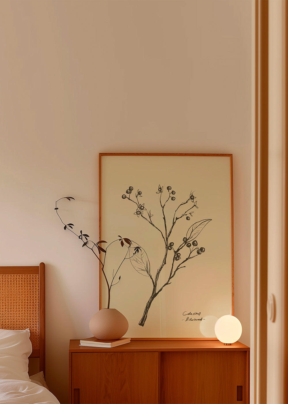 Botanisk plakat: gren med bær på beige