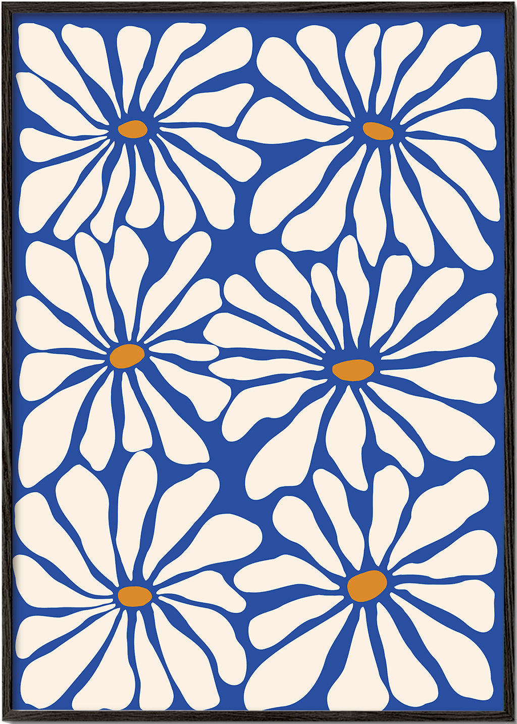 Botanisk plakat hvide margueritter på blå baggrund