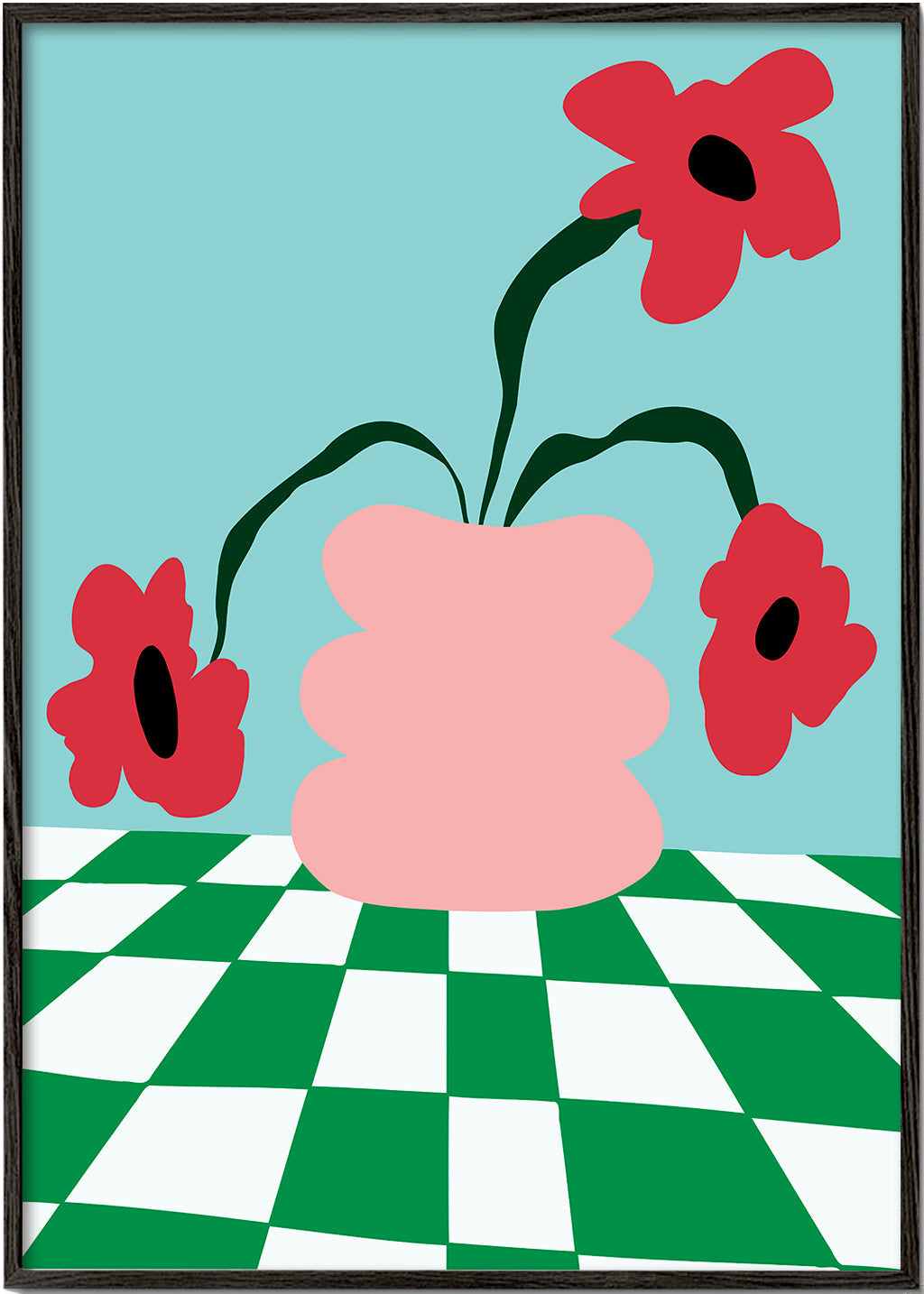 Botanisk plakat med blomster i lyserød vase