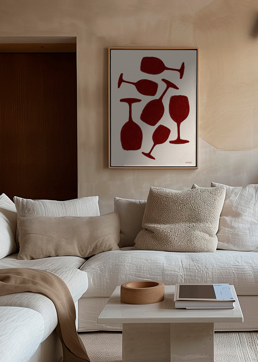 Køkkenkunst røde vinglas minimalistisk