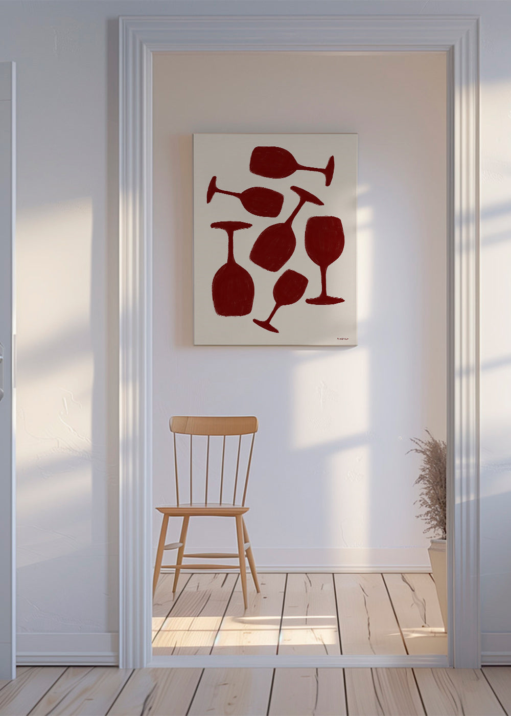 Køkkenkunst røde vinglas minimalistisk