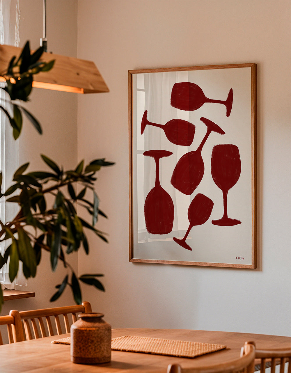 Køkkenkunst røde vinglas minimalistisk