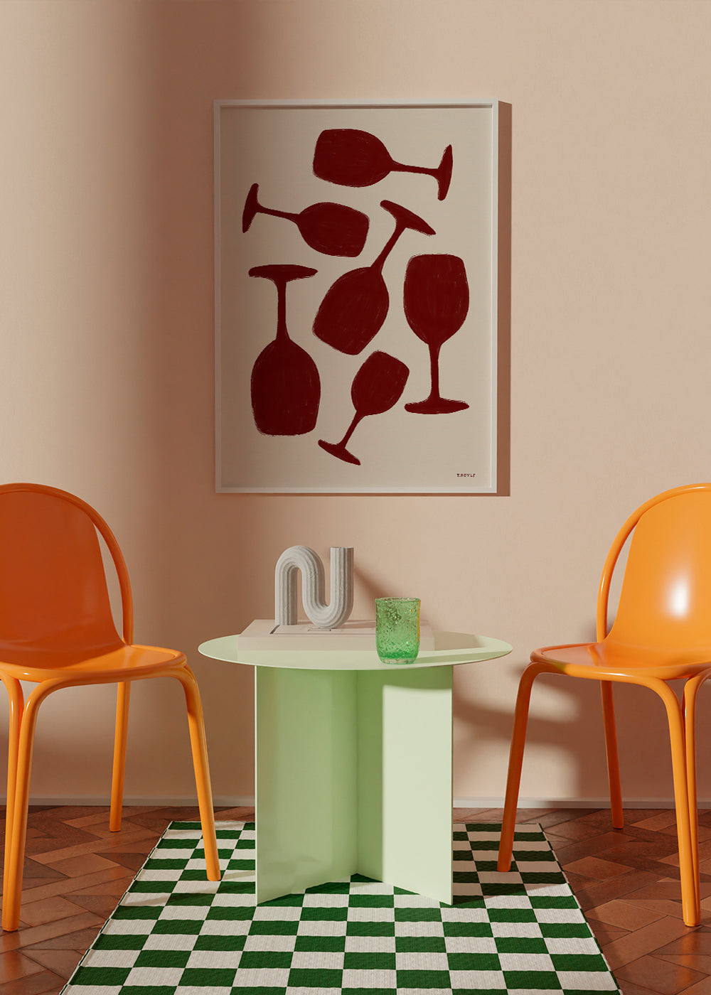 Køkkenkunst røde vinglas minimalistisk