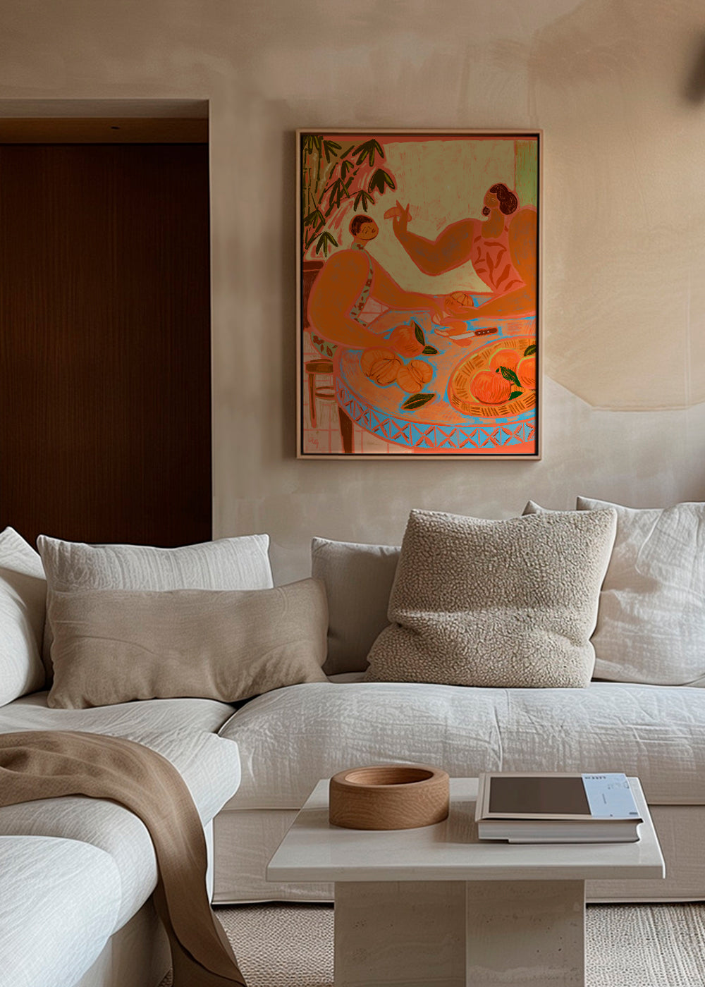 Køkkenkunst med mandariner på styliseret bord
