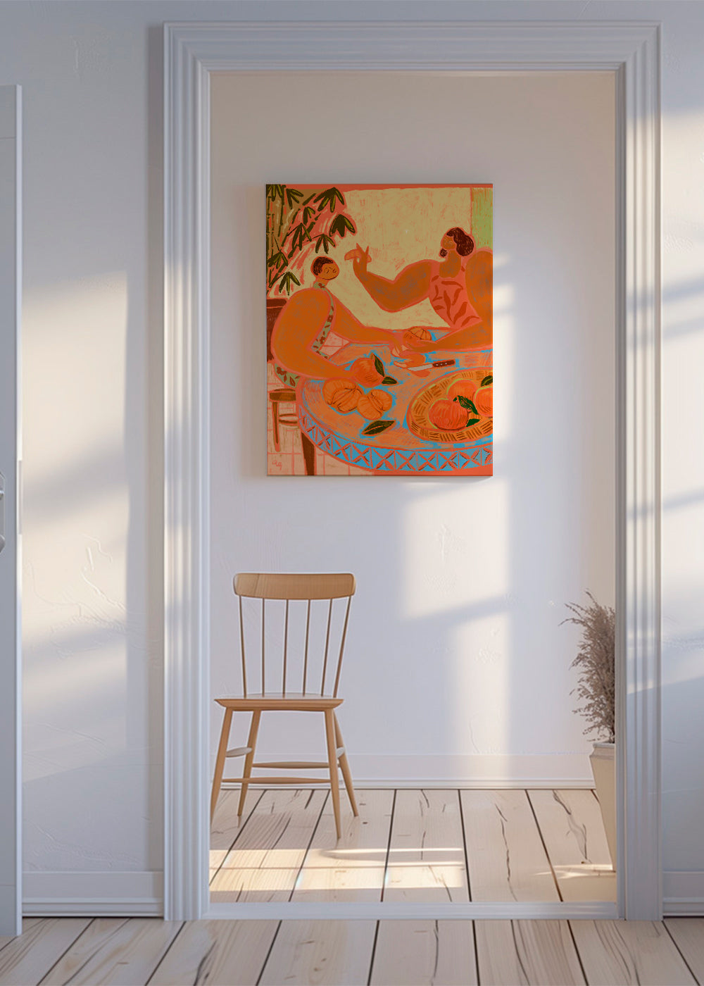 Køkkenkunst med mandariner på styliseret bord