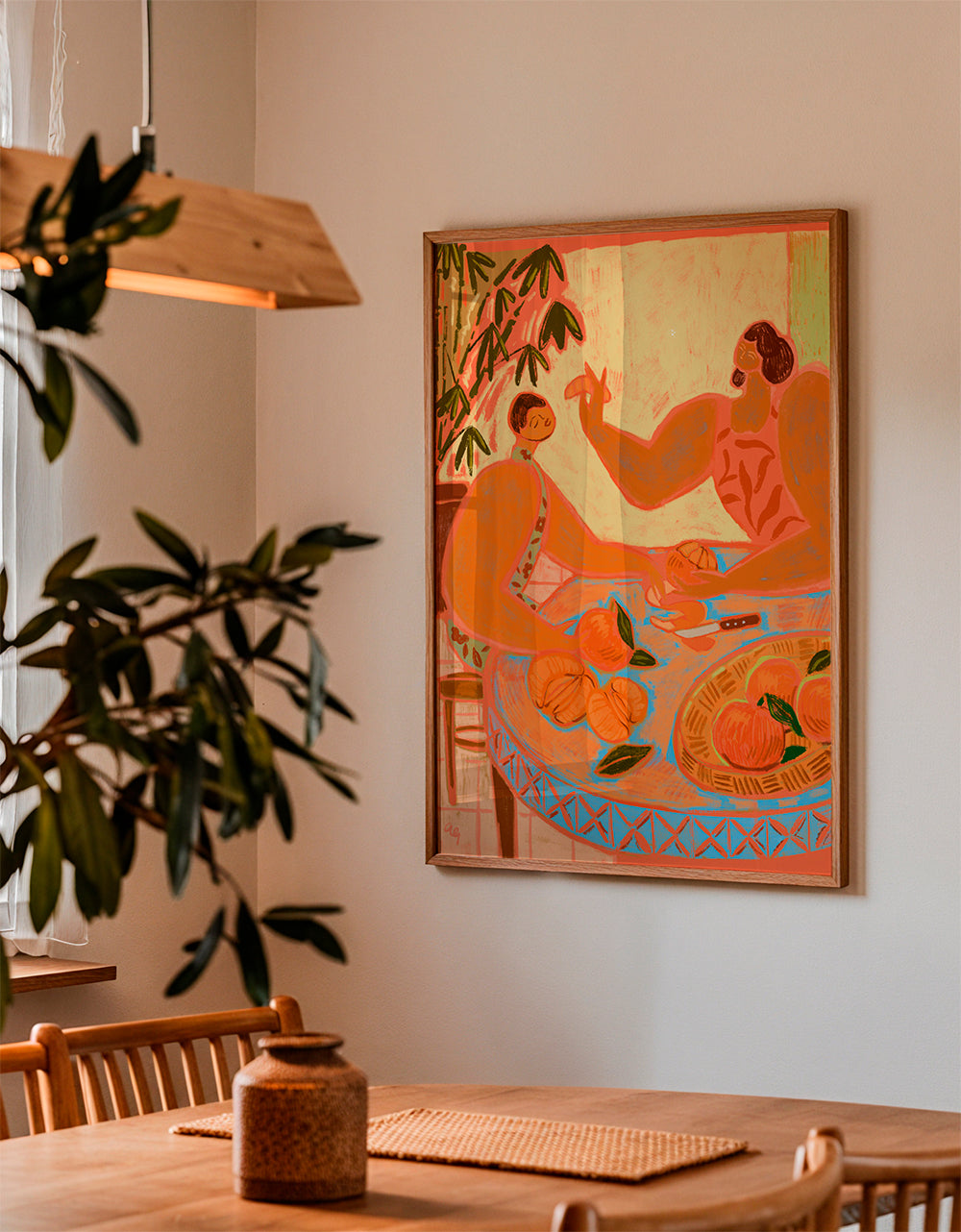 Køkkenkunst med mandariner på styliseret bord