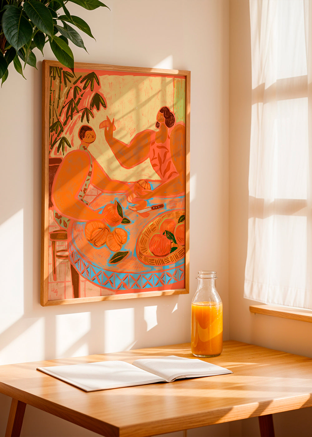 Køkkenkunst med mandariner på styliseret bord