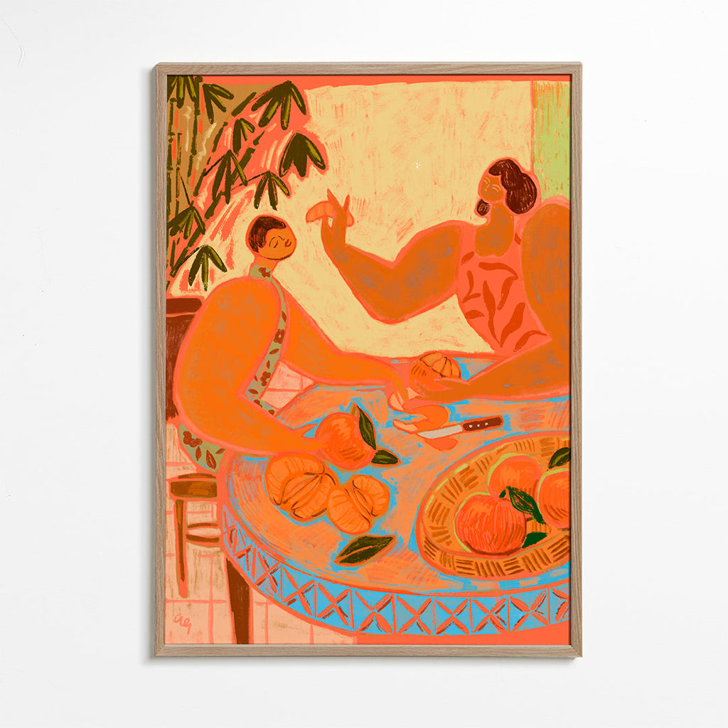 Køkkenkunst med mandariner på styliseret bord