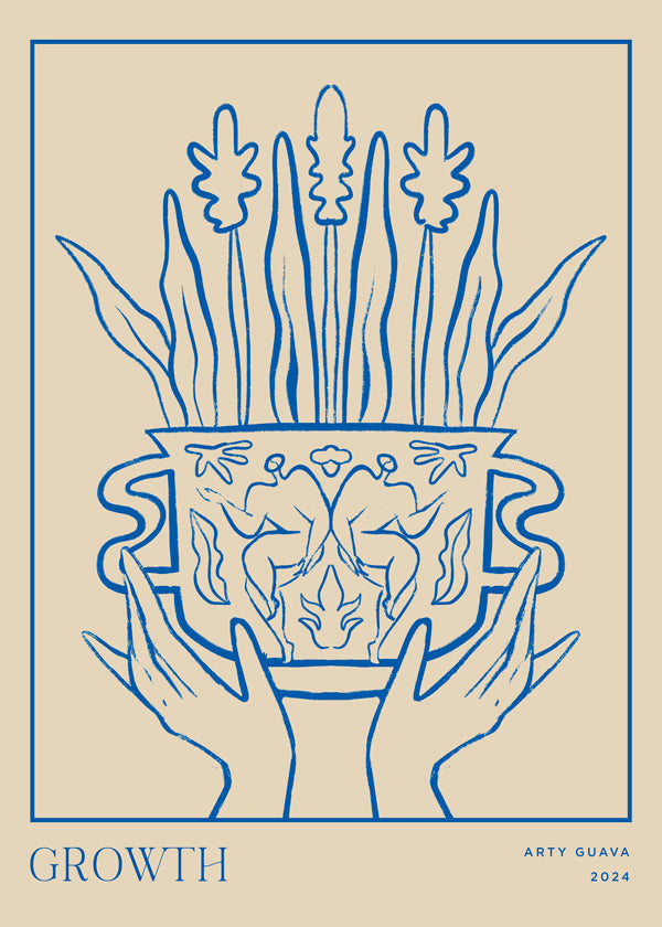 Botanisk plakat Growth i blå streg