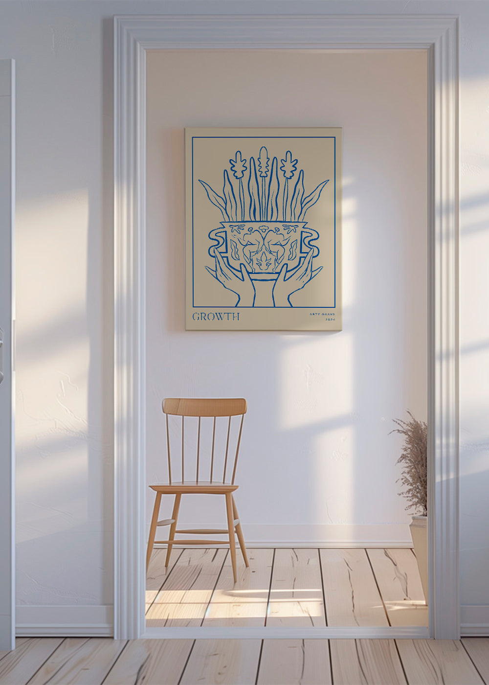 Botanisk plakat Growth i blå streg