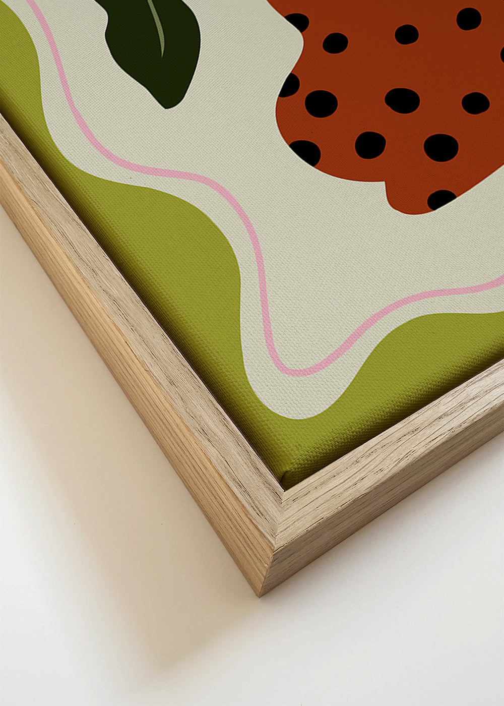 Botanisk plakat med rosa blomst og prikket vase
