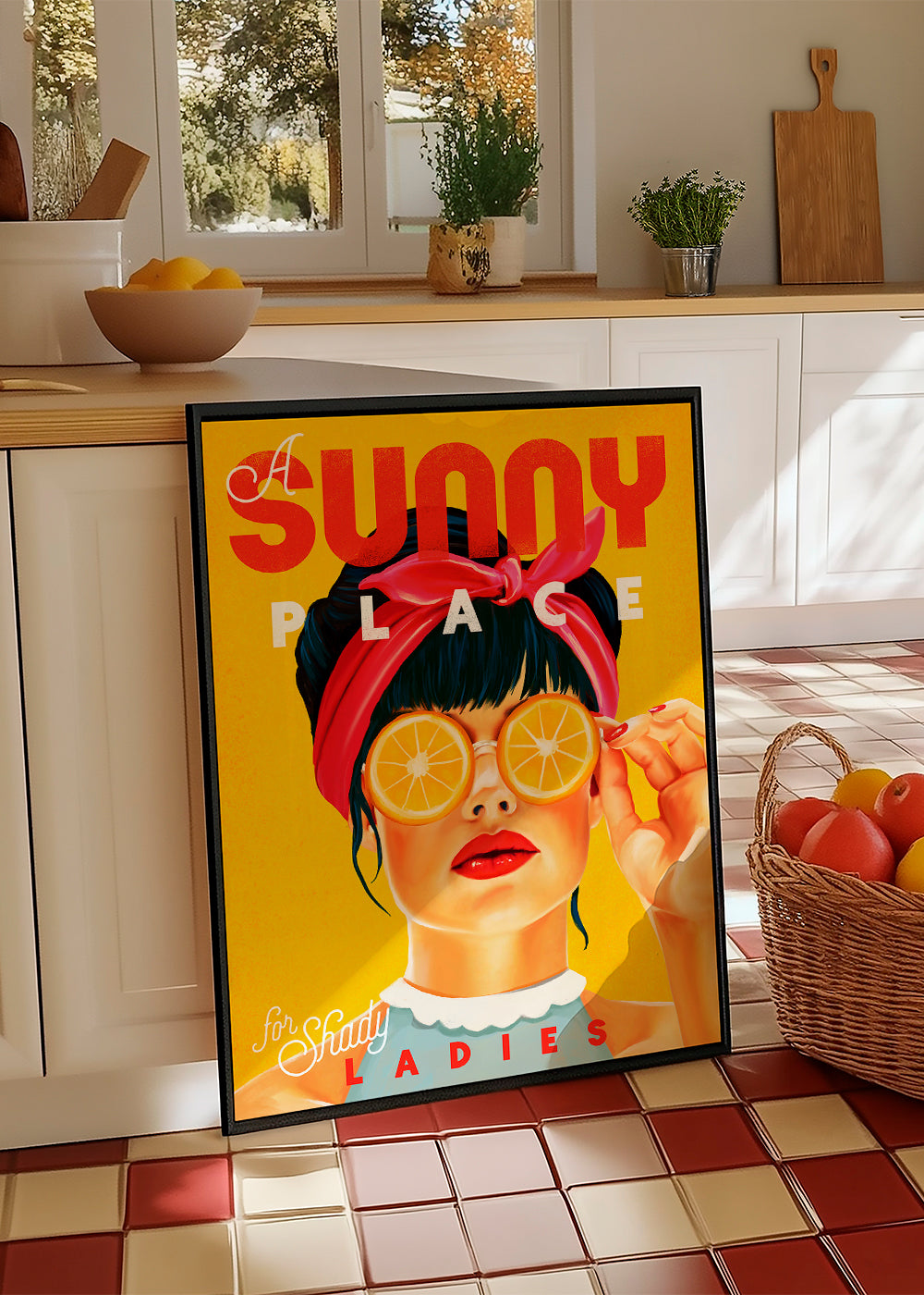 Køkkenkunst pin-up med appelsinskiver