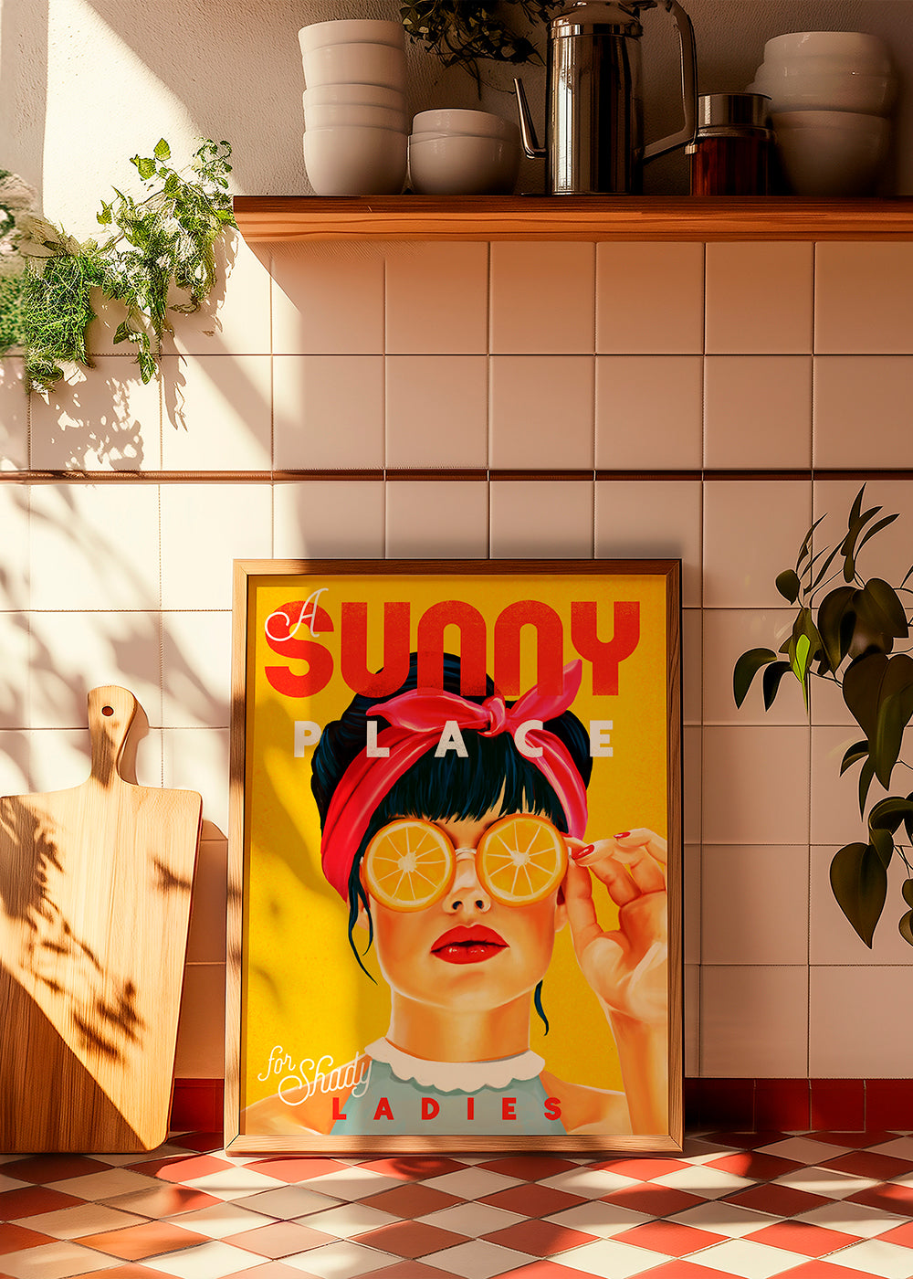 Køkkenkunst pin-up med appelsinskiver