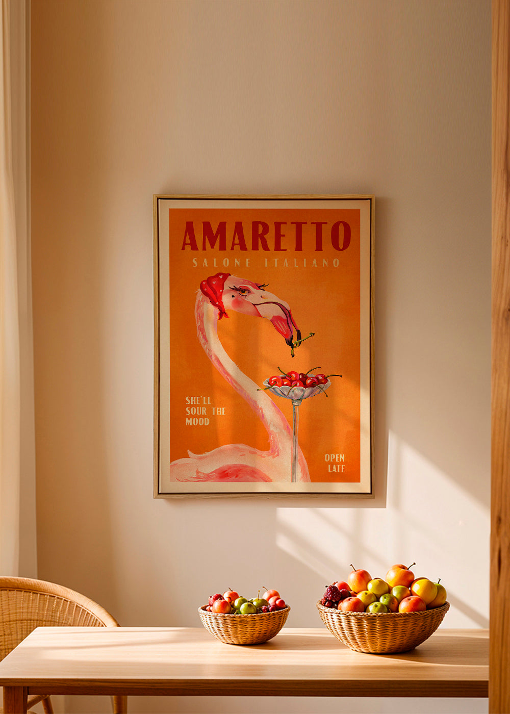 Køkkenkunst vintage med flamingo og cocktail