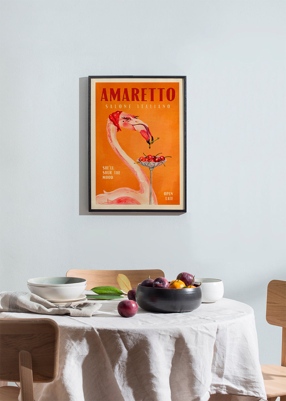 Køkkenkunst vintage med flamingo og cocktail