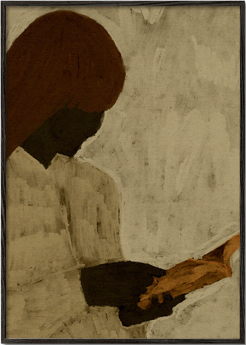 Illustration af figur der læser i varme toner