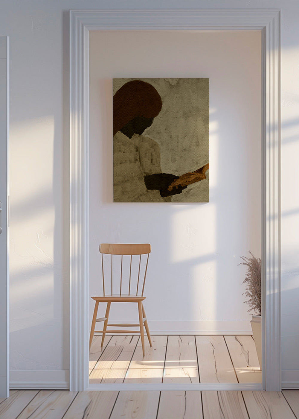 Illustration af figur der læser i varme toner