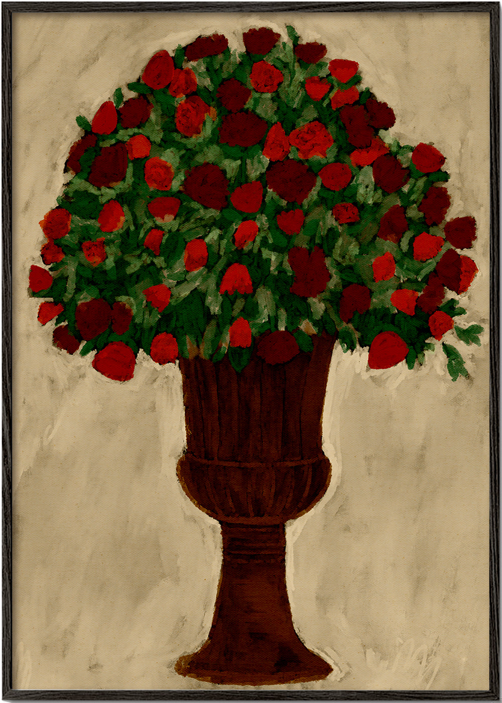 Botanisk plakat med rødt rosenbukket