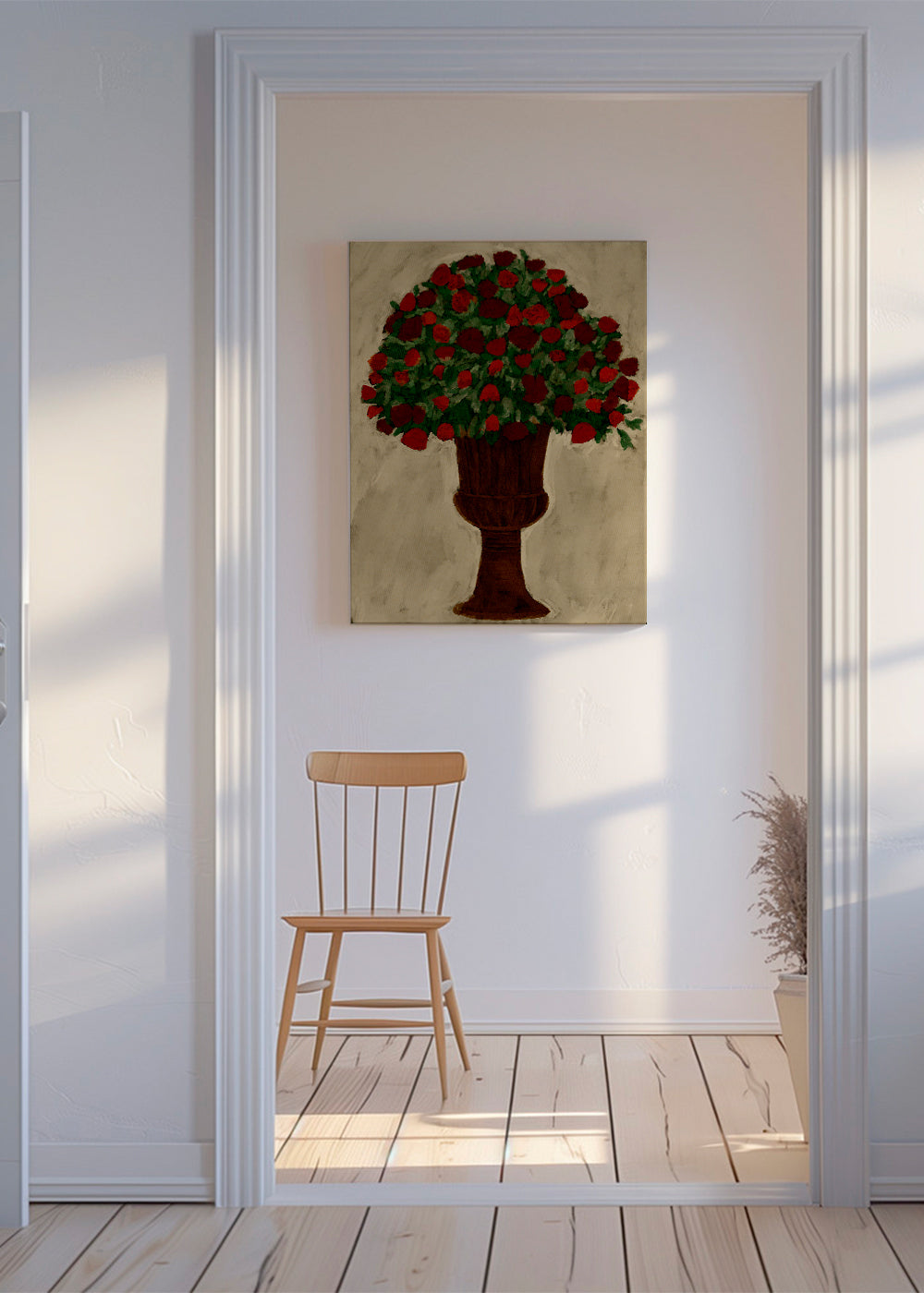 Botanisk plakat med rødt rosenbukket
