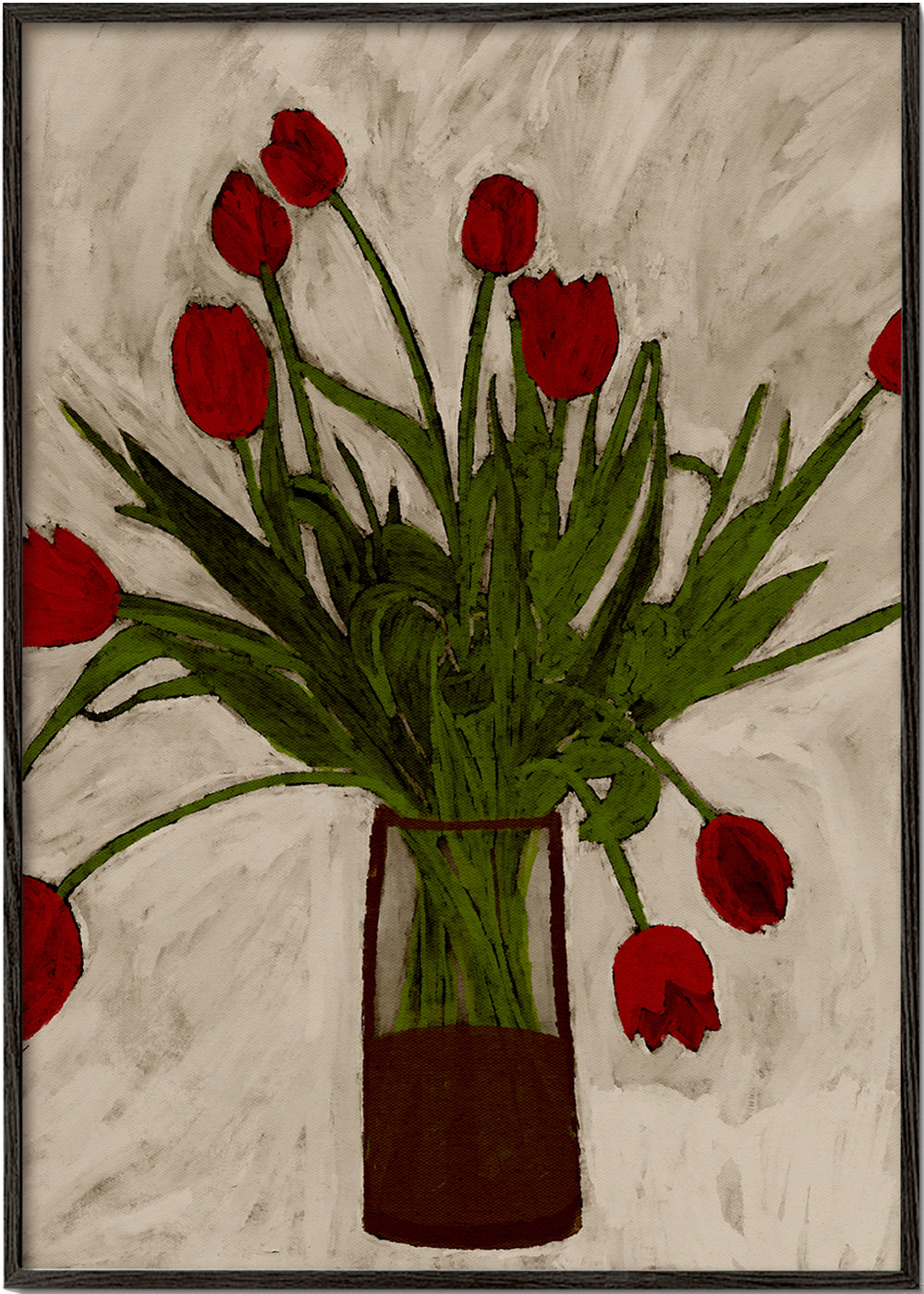 Botanisk plakat med røde tulipaner
