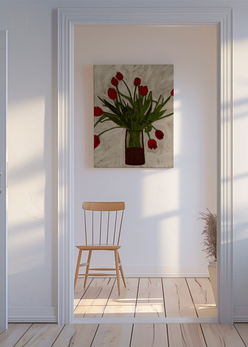 Botanisk plakat med røde tulipaner