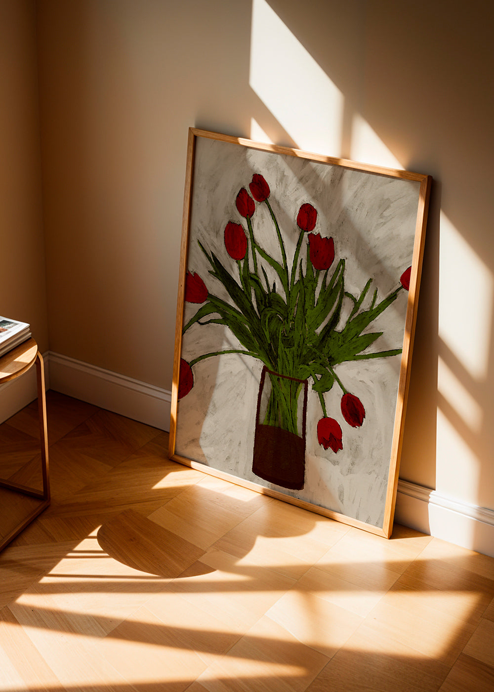 Botanisk plakat med røde tulipaner