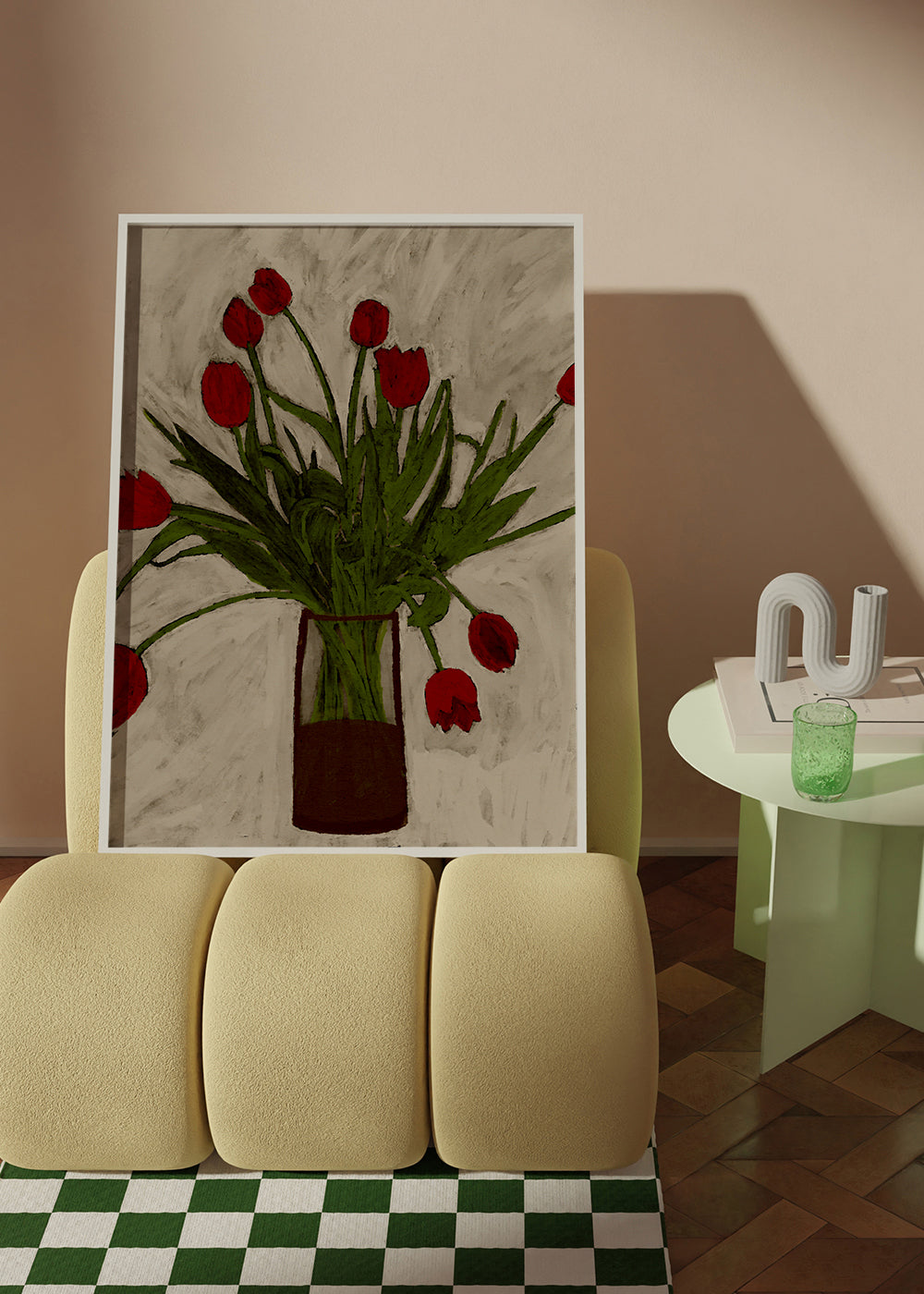 Botanisk plakat med røde tulipaner
