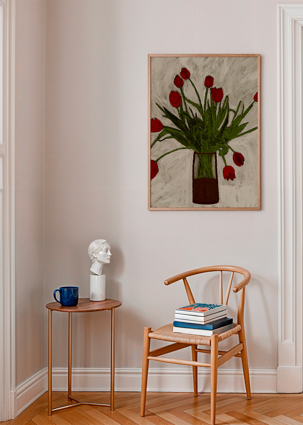 Botanisk plakat med røde tulipaner