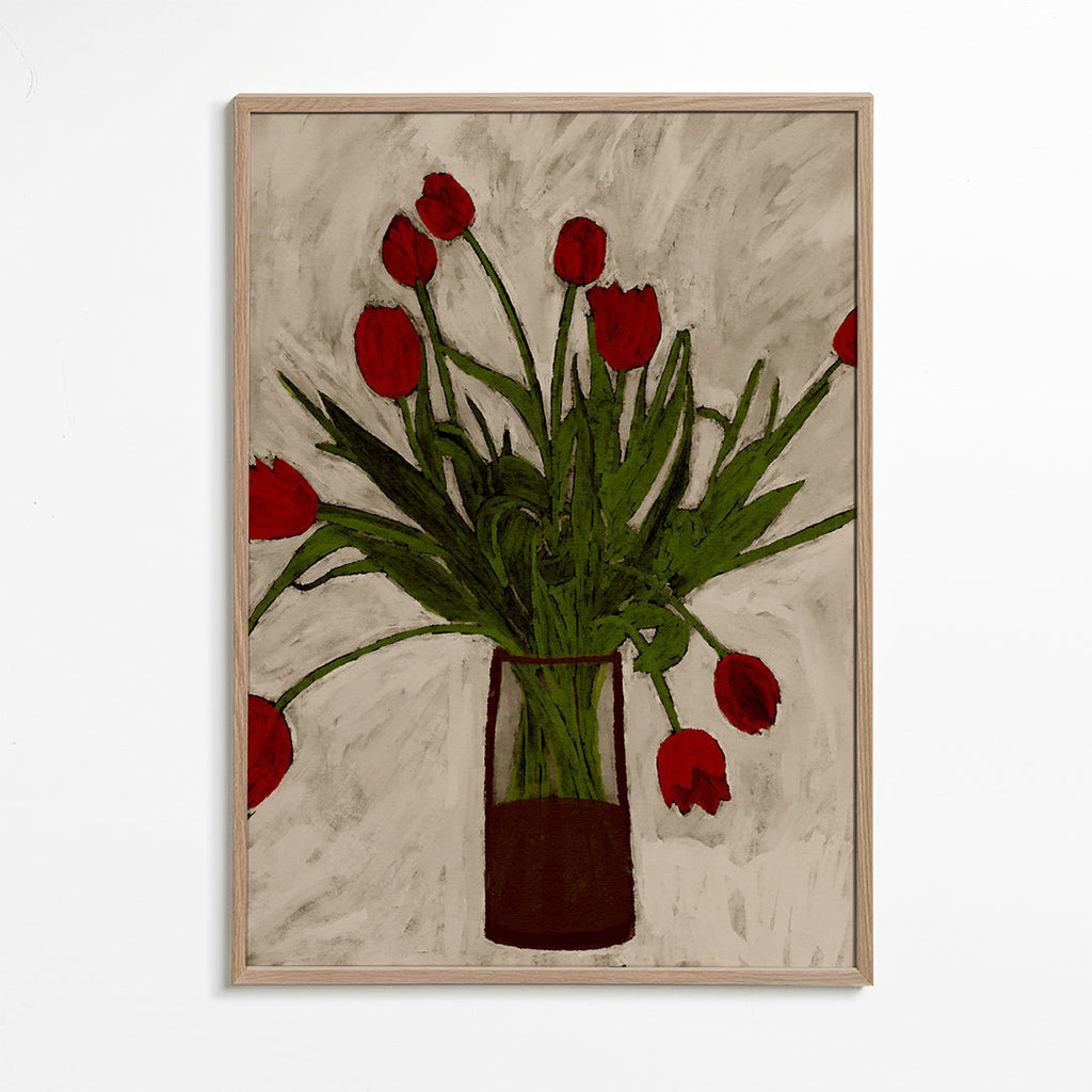 Botanisk plakat med røde tulipaner