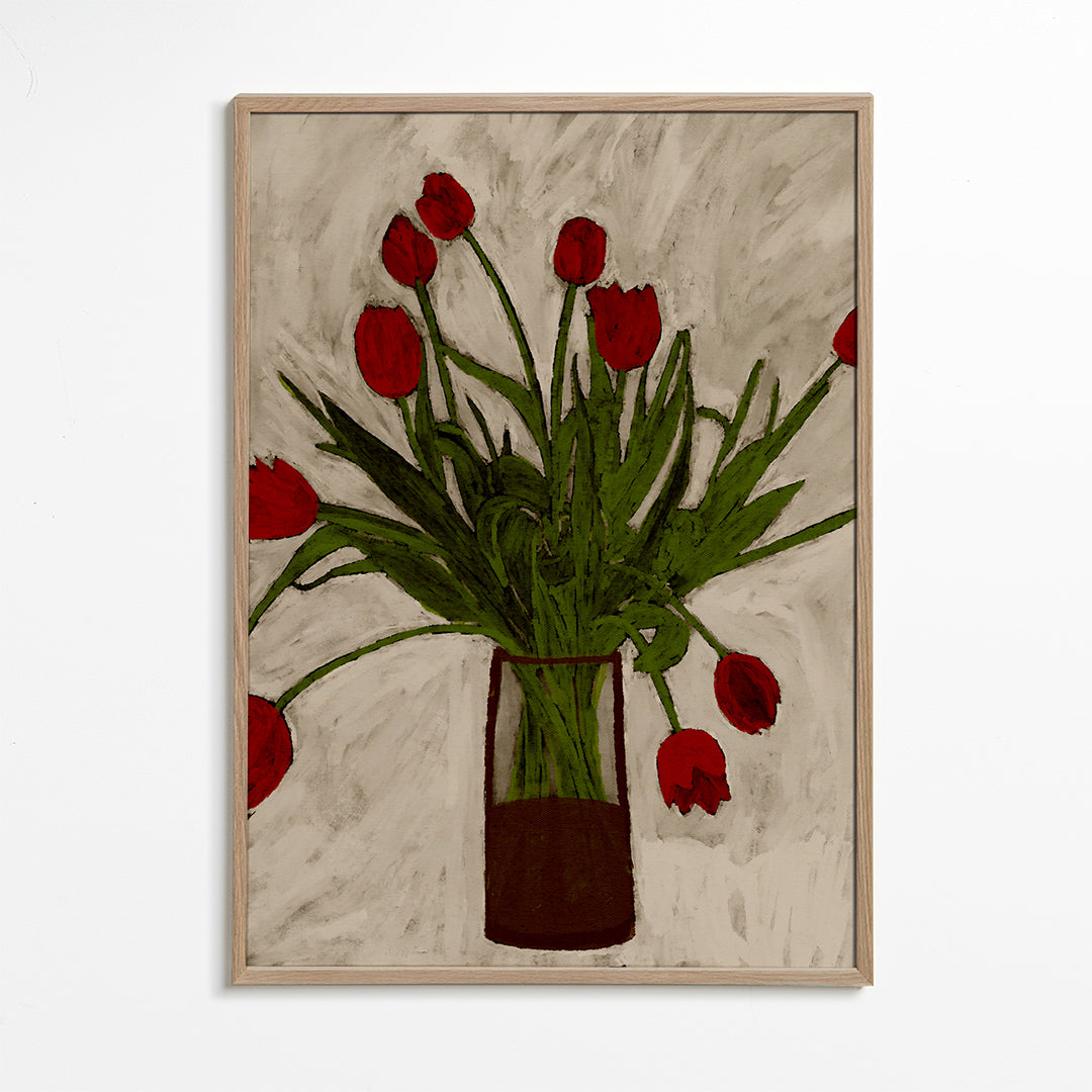 Botanisk plakat med røde tulipaner