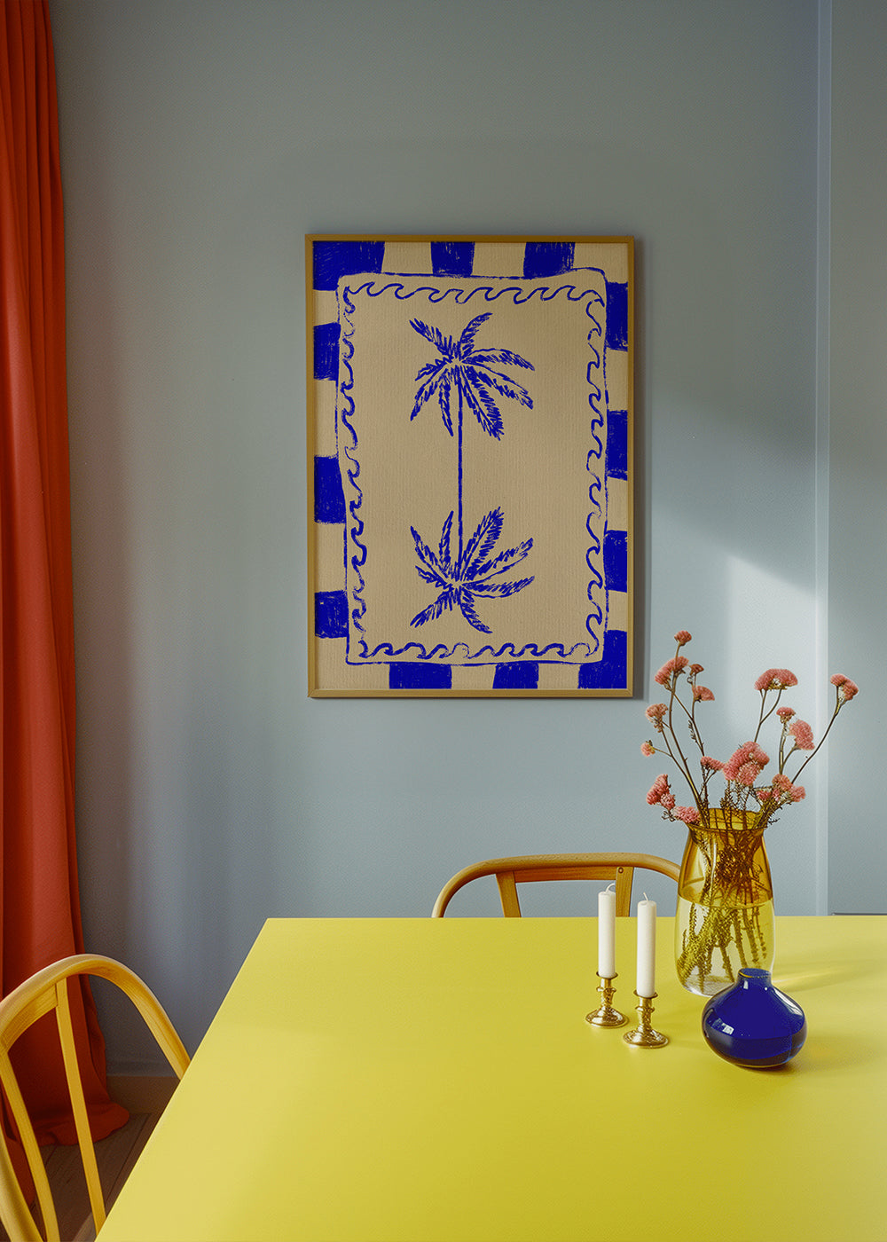 Botanisk illustration blå palme