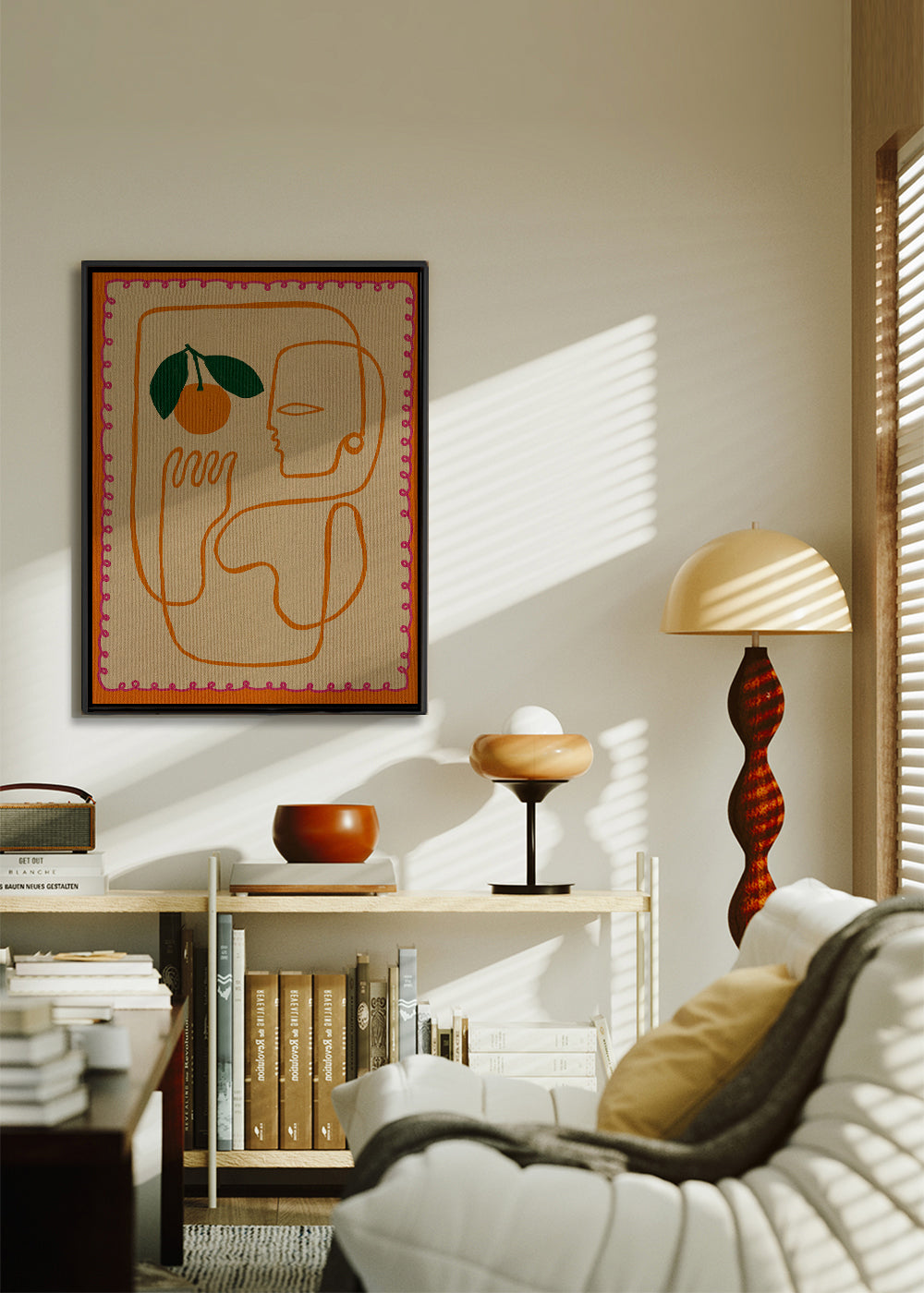 Køkkenkunst med kontinuerlig orange linje