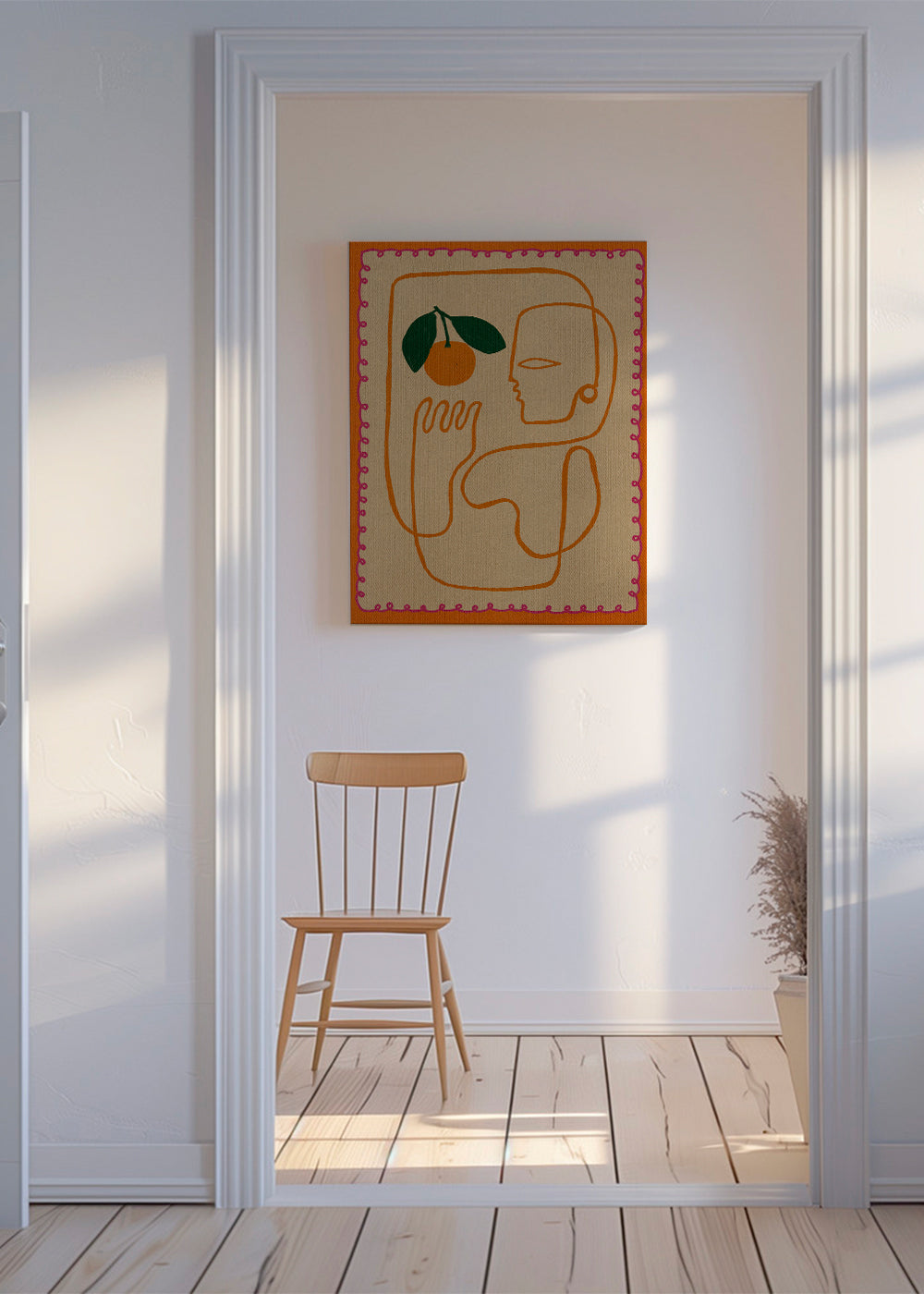 Køkkenkunst med kontinuerlig orange linje