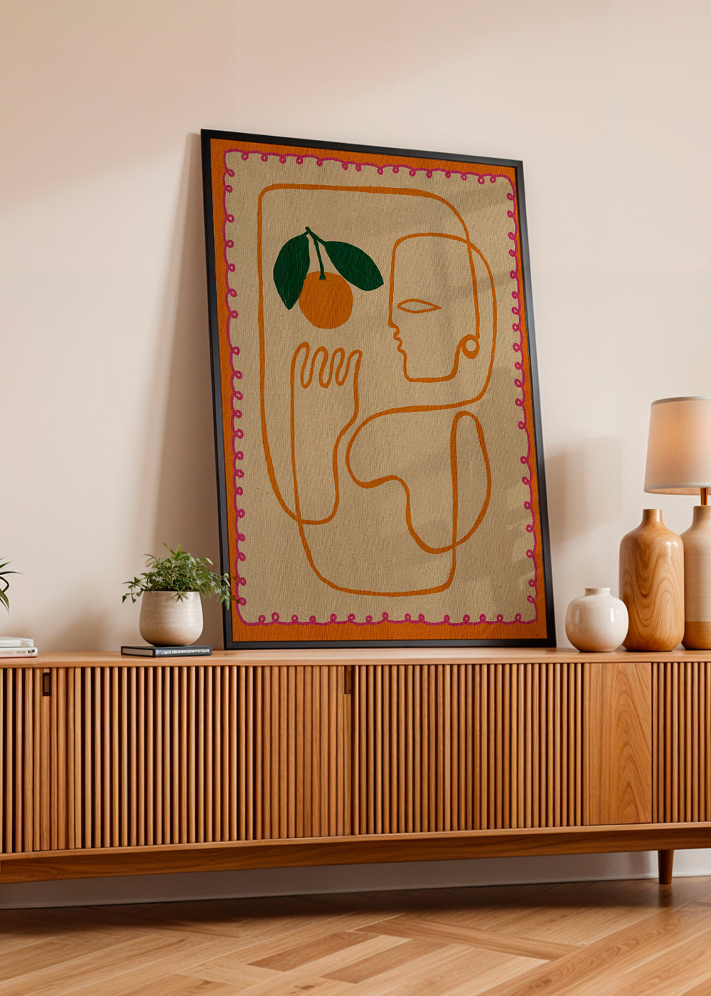Køkkenkunst med kontinuerlig orange linje