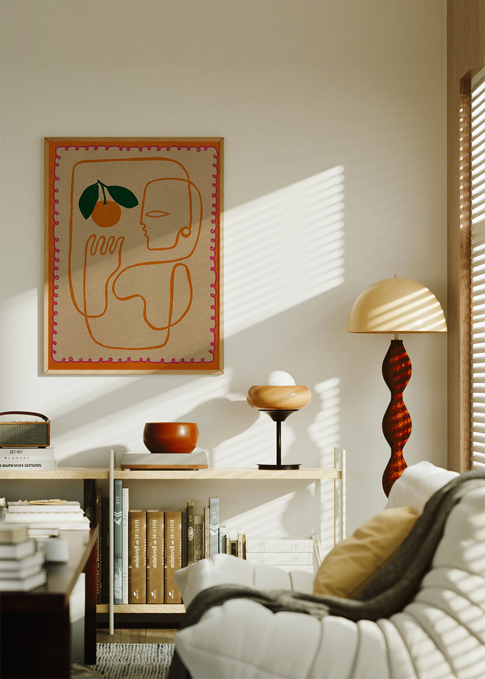 Køkkenkunst med kontinuerlig orange linje