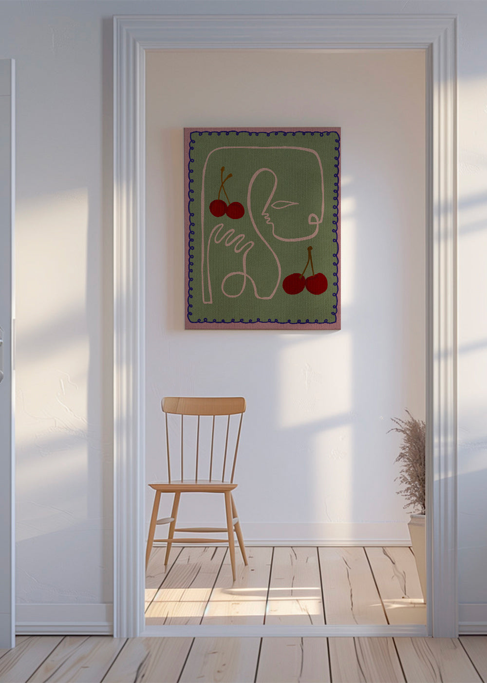 Køkkenkunst med kirsebær og linjemotiv
