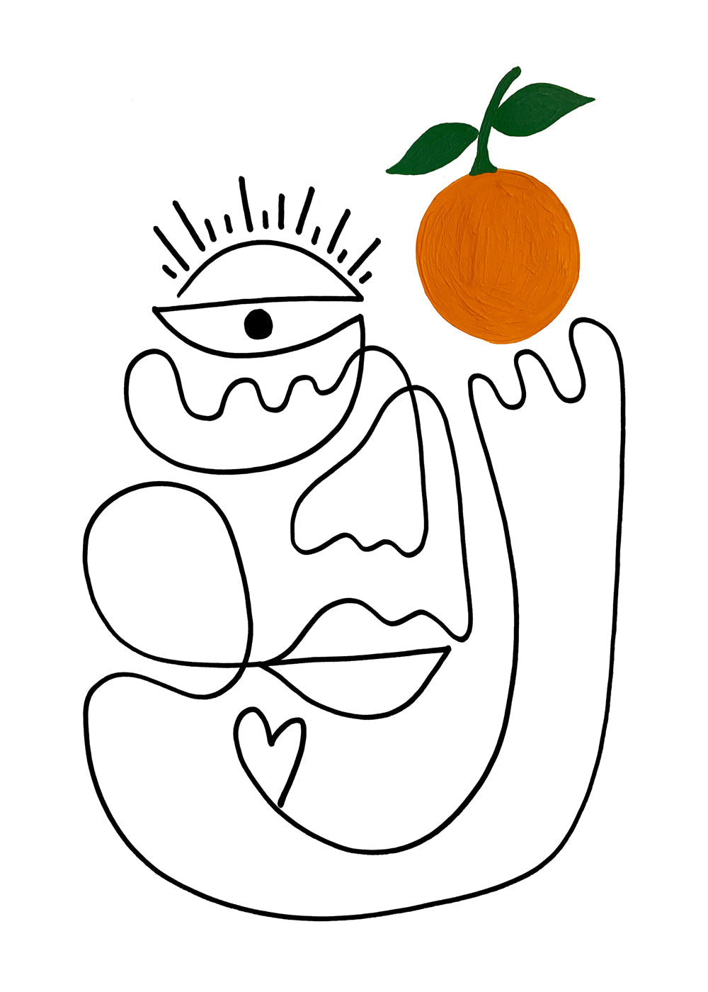 Lineær ansigtsillustration med appelsin