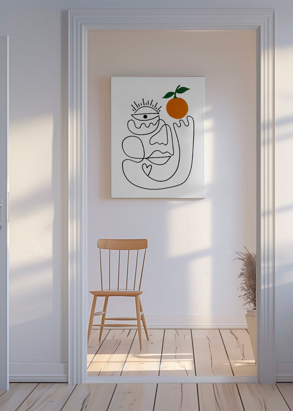 Lineær ansigtsillustration med appelsin