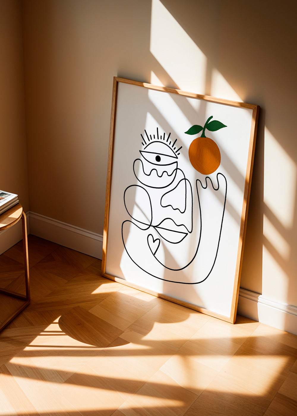 Lineær ansigtsillustration med appelsin