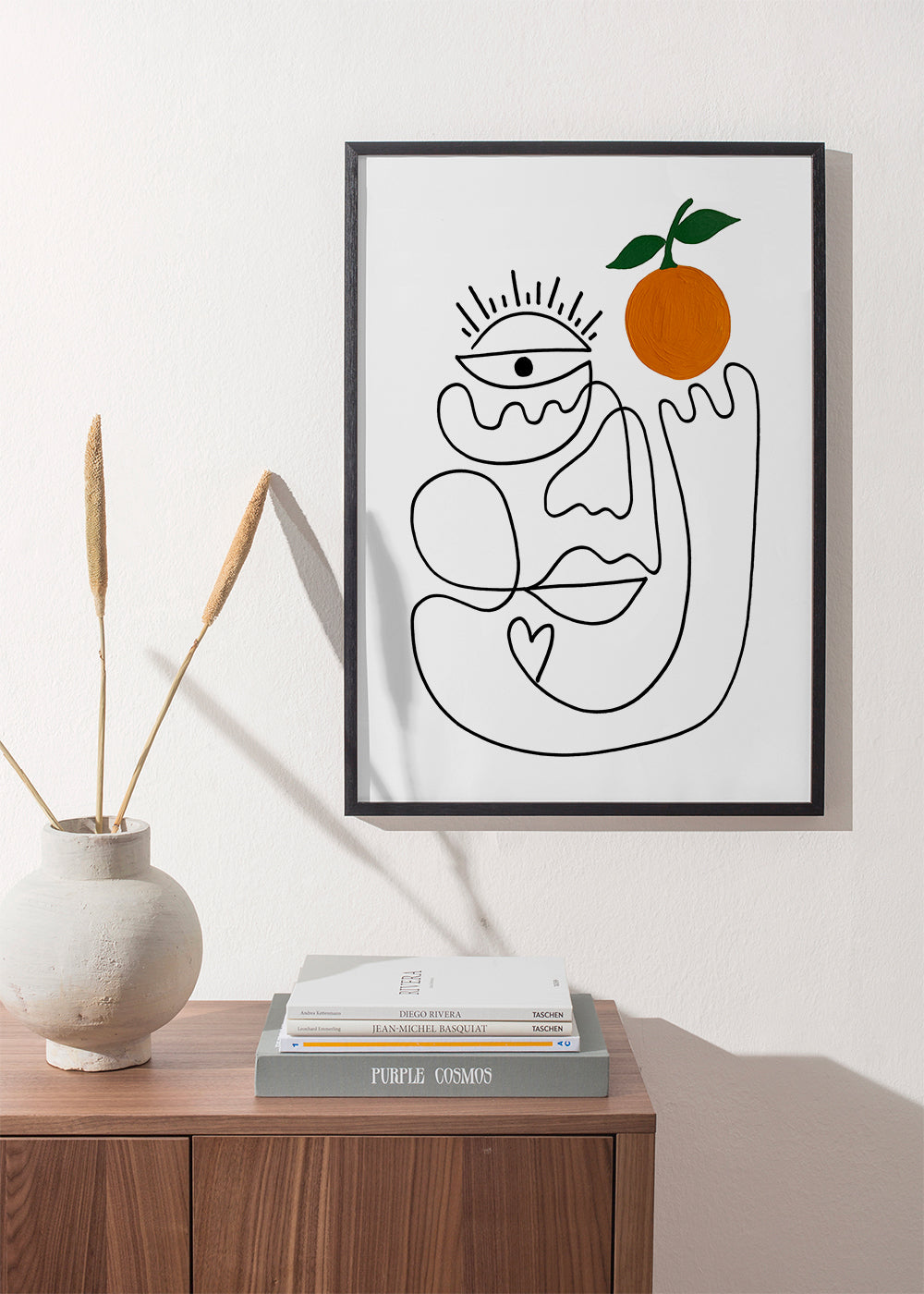 Lineær ansigtsillustration med appelsin